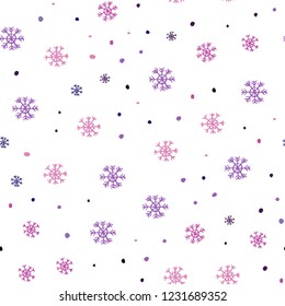 Light Purple vector seamless cover with beautiful snowflakes. Shining colorful illustration with snow in christmas style. Template for business cards, websites.