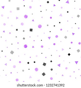 Light Purple vector seamless cover with polygonal style with circles. Decorative design in abstract style with lines, dots, cubes. Trendy design for wallpaper, fabric makers.