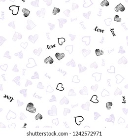 Light Purple vector seamless cover with quote LOVE YOU, hearts. Illustration with phrase LOVE YOU, hearts for valentine's day. Design for textile, fabric, wallpapers.