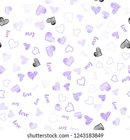 Light Purple vector seamless cover with quote LOVE YOU, hearts. Romantic illustration with colorful phrase LOVE YOU, hearts. Pattern for trendy fabric, wallpapers.