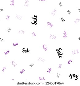 Light Purple vector seamless cover with symbols of 30, 50, 70 % sales. Illustration with signs of sales on abstract template. Backdrop for mega promotions, discounts.