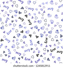 Light Purple vector seamless cover with quote LOVE YOU, hearts. Design in doodle style with text LOVE YOU, hearts. Design for wallpaper, fabric makers.