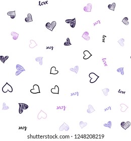 Light Purple vector seamless cover with quote LOVE YOU, hearts. Romantic illustration with colorful phrase LOVE YOU, hearts. Design for wallpaper, fabric makers.