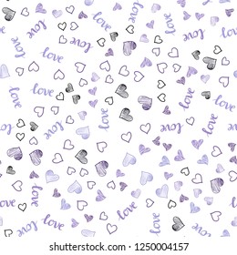 Light Purple vector seamless cover with quote LOVE YOU, hearts. Romantic illustration with colorful phrase LOVE YOU, hearts. Pattern for design of fabric, wallpapers.