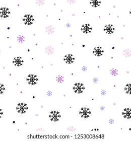 Light Purple vector seamless cover with beautiful snowflakes. Shining colorful illustration with snow on abstract template. Pattern for design of window blinds, curtains.