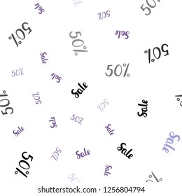 Light Purple vector seamless cover with symbols of 50 % sales. Abstract illustration with colorful gradient symbols of sales. Backdrop for super sales on Black Friday.