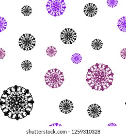 Light Purple vector seamless cover with beautiful snowflakes. Decorative shining illustration with snow on abstract template. Pattern for design of window blinds, curtains.