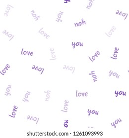 Light Purple vector seamless cover with quote LOVE YOU. Illustration with phrase LOVE YOU for valentine's day. Texture for window blinds, curtains.