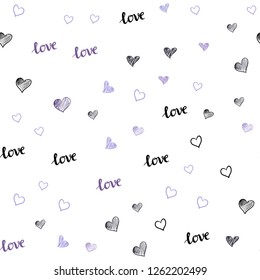 Light Purple vector seamless cover with quote LOVE YOU, hearts. Romantic illustration with colorful phrase LOVE YOU, hearts. Design for wallpaper, fabric makers.