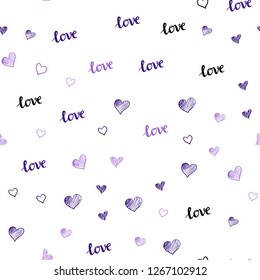 Light Purple vector seamless cover with quote LOVE YOU, hearts. Colorful gradient phrase LOVE YOU, hearts in abstract style. Pattern for trendy fabric, wallpapers.