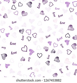 Light Purple vector seamless cover with quote LOVE YOU, hearts. Colorful gradient phrase LOVE YOU, hearts in abstract style. Pattern for trendy fabric, wallpapers.