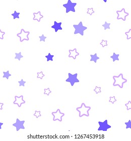 Light Purple vector seamless cover with small and big stars. Shining colored illustration with stars. Pattern for trendy fabric, wallpapers.