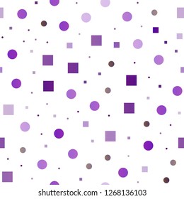 Light Purple vector seamless cover with circles, cubes. Colorful illustration with circles, squares in nature style. Pattern for design of window blinds, curtains.
