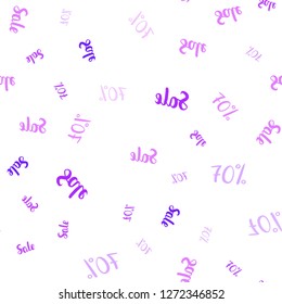 Light Purple vector seamless cover with symbols of 70 % sales. Colored words of sales with gradient on white background. Backdrop for mega promotions, discounts.