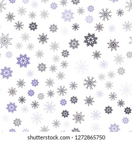 Light Purple vector seamless cover with beautiful snowflakes. Snow on blurred abstract background with gradient. Trendy design for wallpaper, fabric makers.
