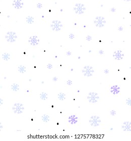 Light Purple vector seamless cover with beautiful snowflakes. Shining colorful illustration with snow on abstract template. Pattern for design of fabric, wallpapers.