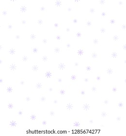 Light Purple vector seamless cover with beautiful snowflakes. Colorful decorative design in xmas style with snow. Pattern for trendy fabric, wallpapers.