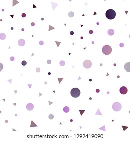 Light Purple vector seamless cover in polygonal style with circles. Beautiful illustration with circles, triangles in nature style. Design for textile, fabric, wallpapers.