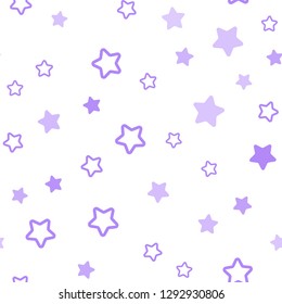 Light Purple vector seamless cover with small and big stars. Decorative shining illustration with stars on abstract template. Template for business cards, websites.