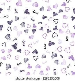 Light Purple vector seamless cover with quote LOVE YOU, hearts. Illustration with phrase LOVE YOU, hearts for valentine's day. Design for wallpaper, fabric makers.