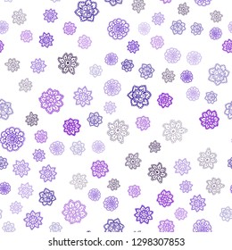 Light Purple vector seamless cover with beautiful snowflakes. Shining colored illustration with snow in christmas style. Pattern for design of fabric, wallpapers.