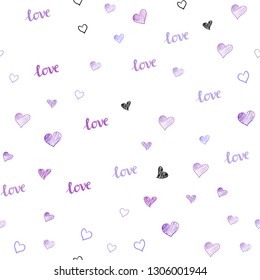 Light Purple vector seamless cover with quote LOVE YOU, hearts. Colorful gradient phrase LOVE YOU, hearts in abstract style. Texture for window blinds, curtains.