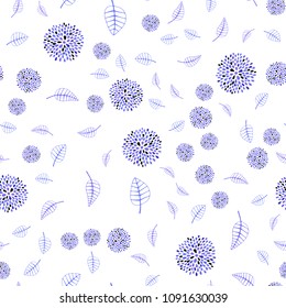 Light Purple vector seamless doodle pattern with leaves and flowers. Doodle illustration of leaves and flowers in Origami style. Textured pattern for a website, banner.