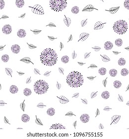 Light Purple vector seamless doodle background with leaves and flowers. Leaves and flowers with gradient on white background. Pattern for heads of websites and designs.