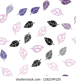Light Purple vector seamless doodle backdrop with leaves. Decorative illustration with doodles on abstract template. Template for business cards, websites.