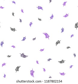 Light Purple vector seamless doodle layout with leaves. Doodle illustration of leaves in Origami style with gradient. Pattern for design of window blinds, curtains.