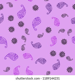 Light Purple vector seamless doodle layout with leaves and flowers. Modern abstract illustration with leaves and flowers. Elegant pattern for your brand book.