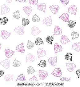 Light Purple vector seamless doodle texture with leaves. A vague abstract illustration with leaves in doodles style. Pattern for design of fabric, wallpapers.