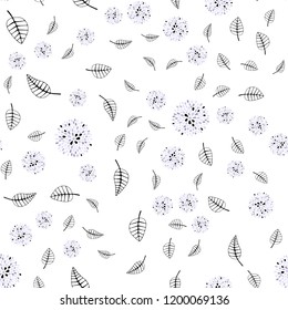 Light Purple vector seamless doodle texture with leaves, flowers. Design in Indian style on white background. Pattern for trendy fabric, wallpapers.
