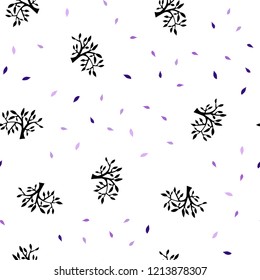 Light Purple vector seamless doodle layout with leaves, branches. Colorful abstract illustration with leaves in doodle style. Texture for window blinds, curtains.