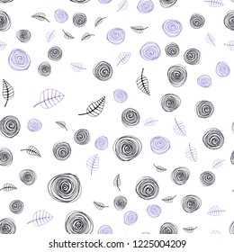 Light Purple vector seamless doodle background with leaves and flowers. Shining colored illustration with leaves and flowers. Texture for window blinds, curtains.