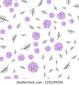 Light Purple vector seamless doodle background with leaves, flowers. Colorful doodles on white background. Pattern for design of window blinds, curtains.
