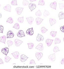 Light Purple vector seamless doodle background with leaves. Creative illustration in blurred style with leaves. Pattern for design of window blinds, curtains.