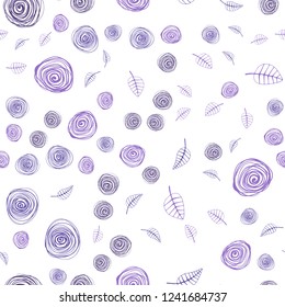 Light Purple vector seamless doodle background with leaves and flowers. Creative illustration in blurred style with leaves, flowers. Texture for window blinds, curtains.