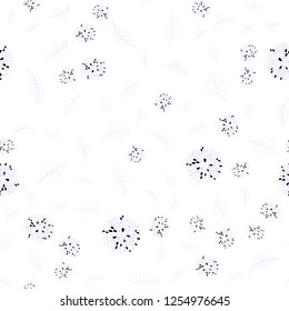 Light Purple vector seamless doodle backdrop with leaves and flowers. Creative illustration in blurred style with leaves, flowers. Completely new design for your business.