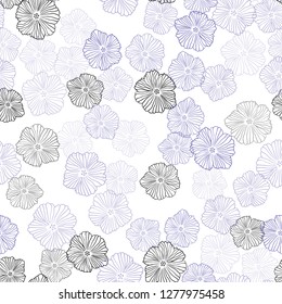 Light Purple vector seamless doodle pattern with flowers. Flowers in natural style on white background. Design for wallpaper, fabric makers.