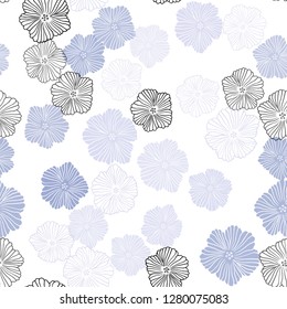 Light Purple vector seamless doodle background with flowers. Abstract illustration with flowers in doodles style. Pattern for trendy fabric, wallpapers.