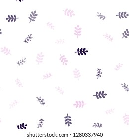 Light Purple vector seamless doodle background with leaves. Glitter abstract illustration with doodles and leaves. Design for textile, fabric, wallpapers.