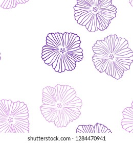 Light Purple vector seamless doodle background with flowers. Flowers in natural style on white background. Texture for window blinds, curtains.