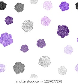 Light Purple vector seamless doodle background with flowers. Flowers with gradient on white background. Design for wallpaper, fabric makers.