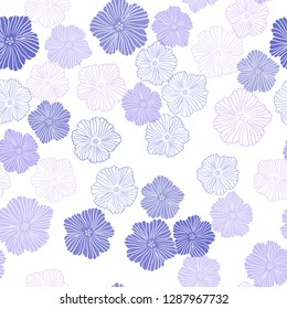 Light Purple vector seamless doodle background with flowers. Colorful illustration in doodle style with flowers. Template for business cards, websites.