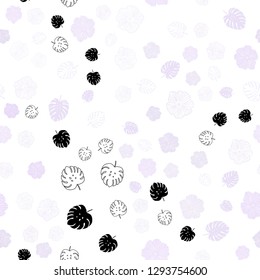 Light Purple vector seamless doodle backdrop with leaves, flowers. Creative illustration in blurred style with leaves, flowers. Texture for window blinds, curtains.