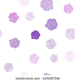 Light Purple vector seamless doodle backdrop with flowers. Decorative design of flowers on white background. Pattern for design of fabric, wallpapers.