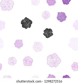 Light Purple vector seamless doodle pattern with flowers. Colorful illustration with flowers in doodle style. Texture for window blinds, curtains.