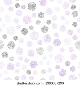 Light Purple vector seamless doodle pattern with flowers. Abstract illustration with flowers in doodles style. Pattern for design of fabric, wallpapers.