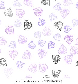 Light Purple vector seamless doodle backdrop with leaves. leaves on blurred abstract background with gradient. Pattern for trendy fabric, wallpapers.